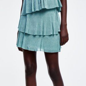 Zara Aqua Metallic Shimmer Ruffle Skirt